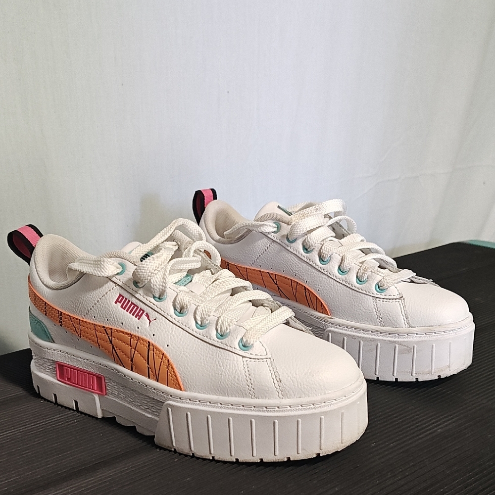 Puma Women's White and Orange Platform Sneakers